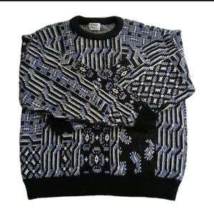 XL Vintage Crew Neck Sweater Robert Bruce Eclectic Grandpa Black And Blue